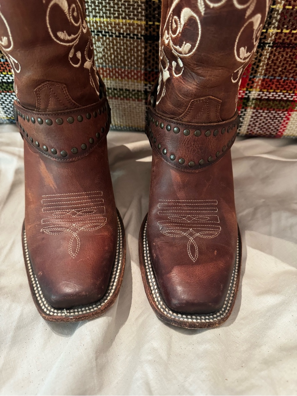 J.B. Dillon Brown Leather Embroidered Harness Heeled Boots - Picture 4 of 7